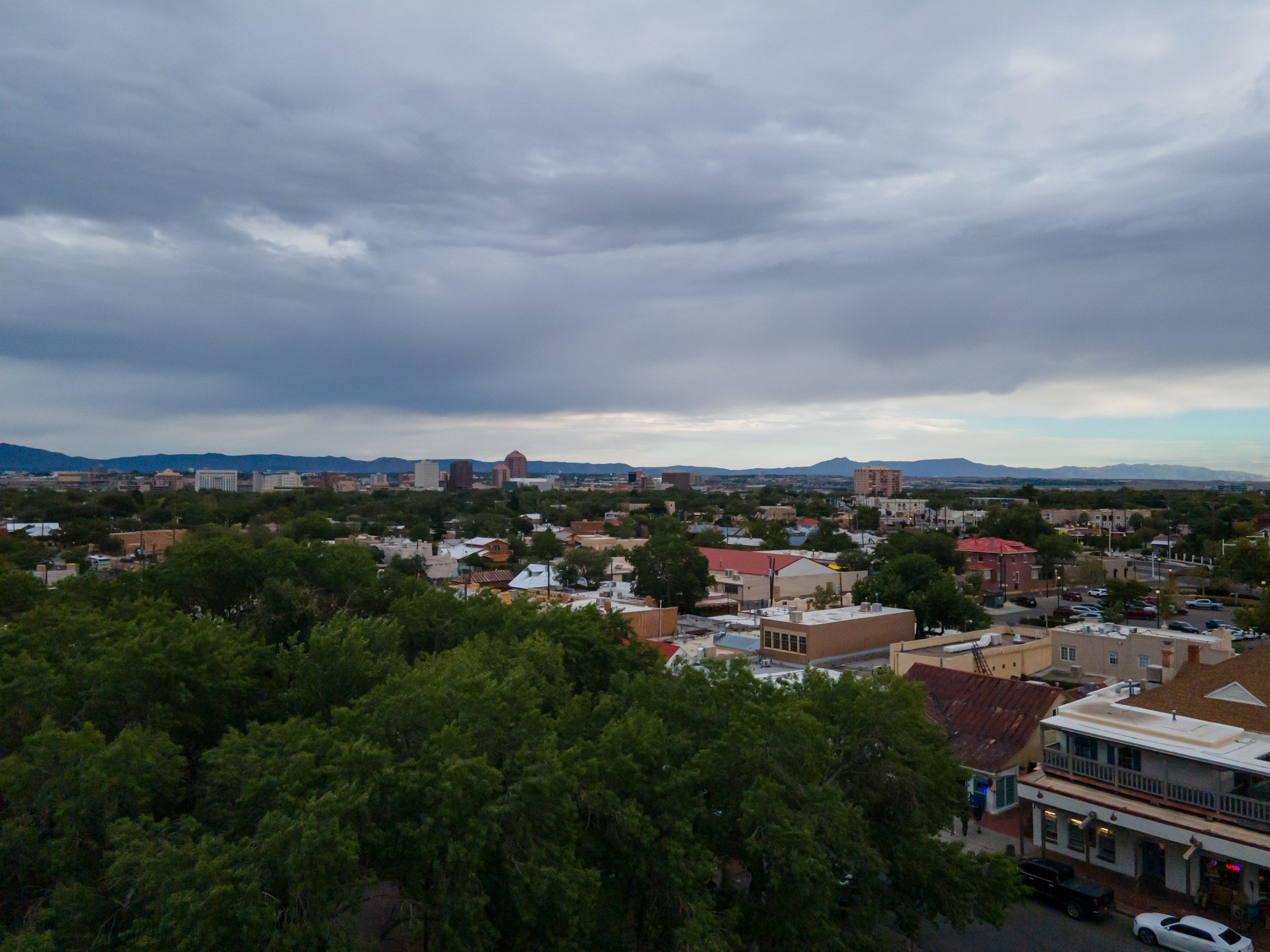 Aerial View Cityscape and Skyscrapers of Albuquerque New Mexico at Dusk
